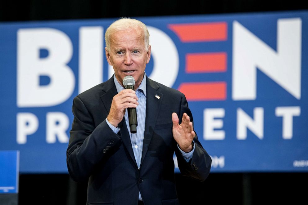 PHOTO: Democratic presidential candidate and former US Vice President Joe Biden addresses a crowd at a town hall event at Clinton College on August 29, 2019 in Rock Hill, South Carolina.