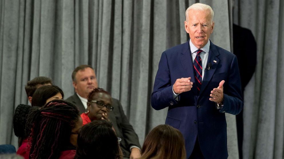 PHOTO: Former Vice President Joe Biden, a 2020 Democratic presidential hopeful, speaks during a town all meeting with a group of educators from the American Federation of Teachers, May 28, 2019, in Houston. 