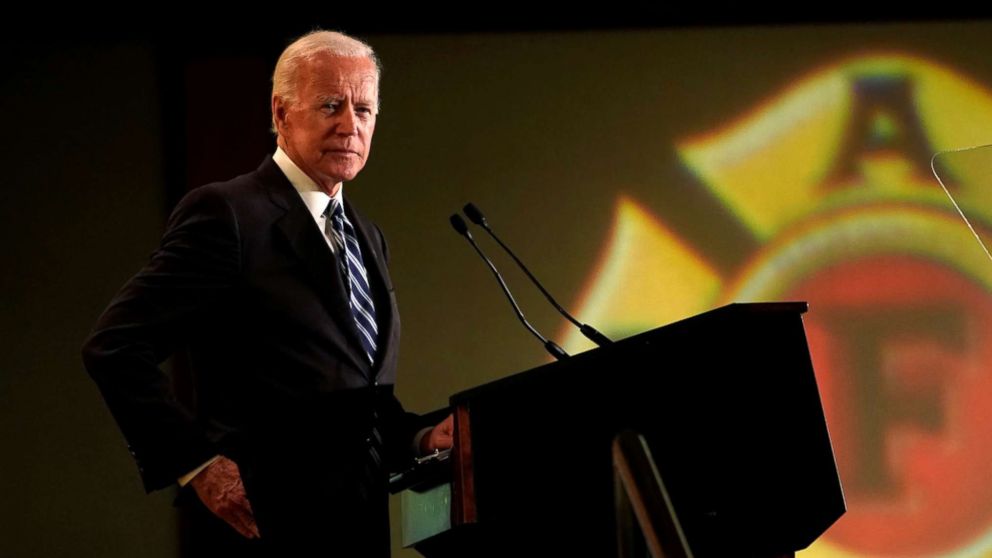 PHOTO: Former Vice President Joe Biden addresses the International Association of Fire Fighters in Washington, March 12, 2019. 