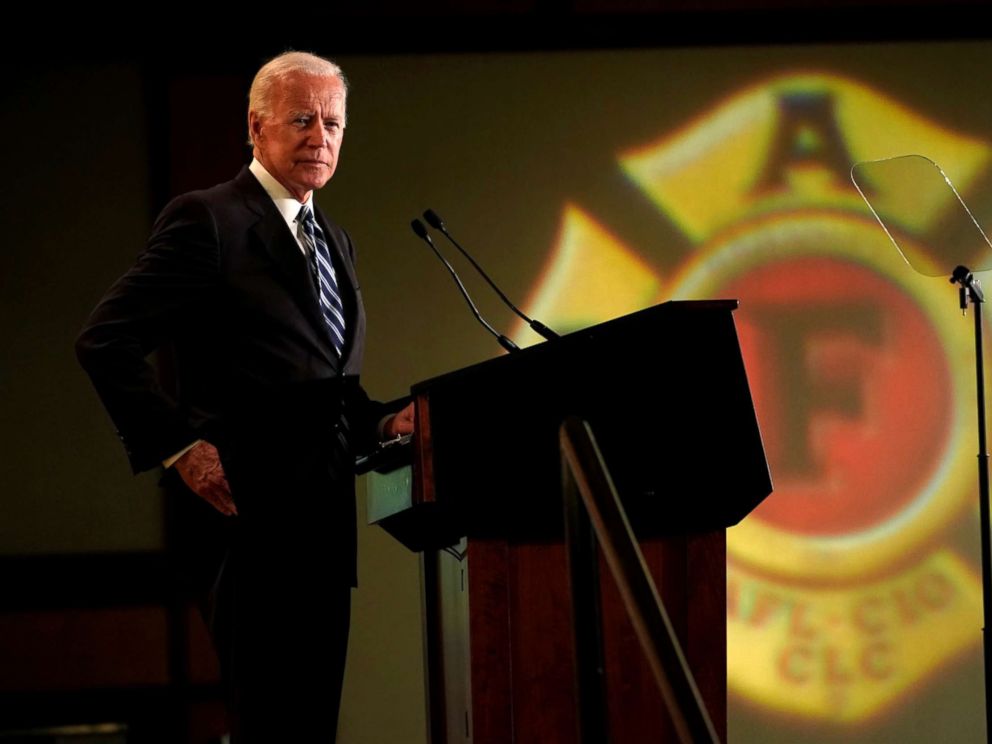 PHOTO: Former Vice President Joe Biden addresses the International Association of Fire Fighters in Washington, March 12, 2019.