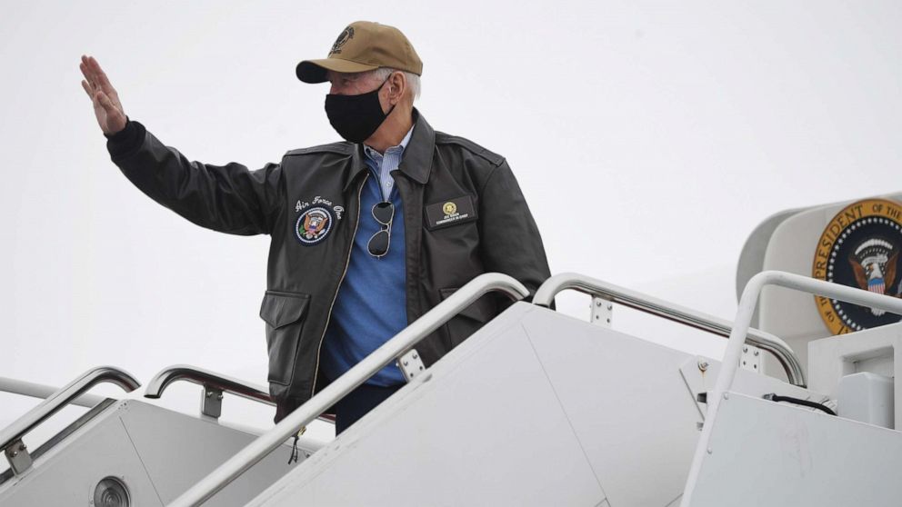PHOTO: President Joe Biden boards Air Force One prior to departure from Hagerstown Regional Airport in Hagerstown, Md., Feb. 15, 2021, as he returns to Washington, D.C., following a weekend at Camp David.