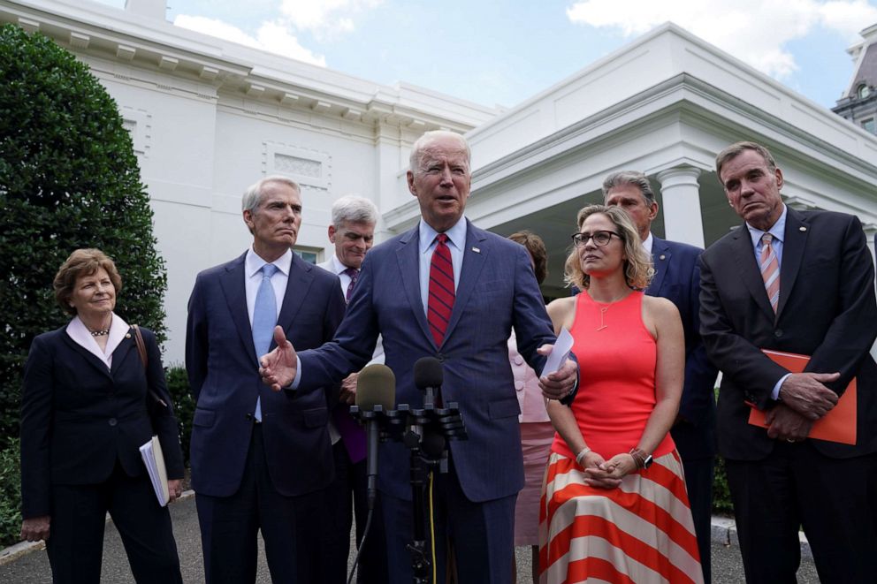 PHOTO: President Joe Biden speaks following a bipartisan meeting with senators about the proposed framework for the infrastructure bill, at the White House in Washington, June 24, 2021.
