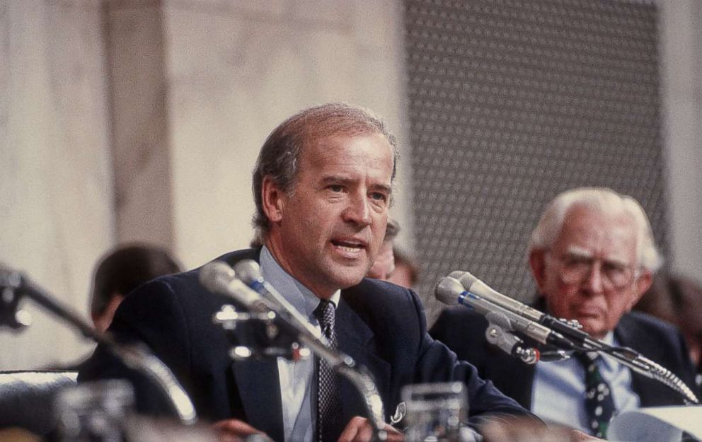 PHOTO: Senator Joe Biden as chairman of the Senate Judiciary committee during the Clarence Thomas confimation hearings, Oct. 1991.