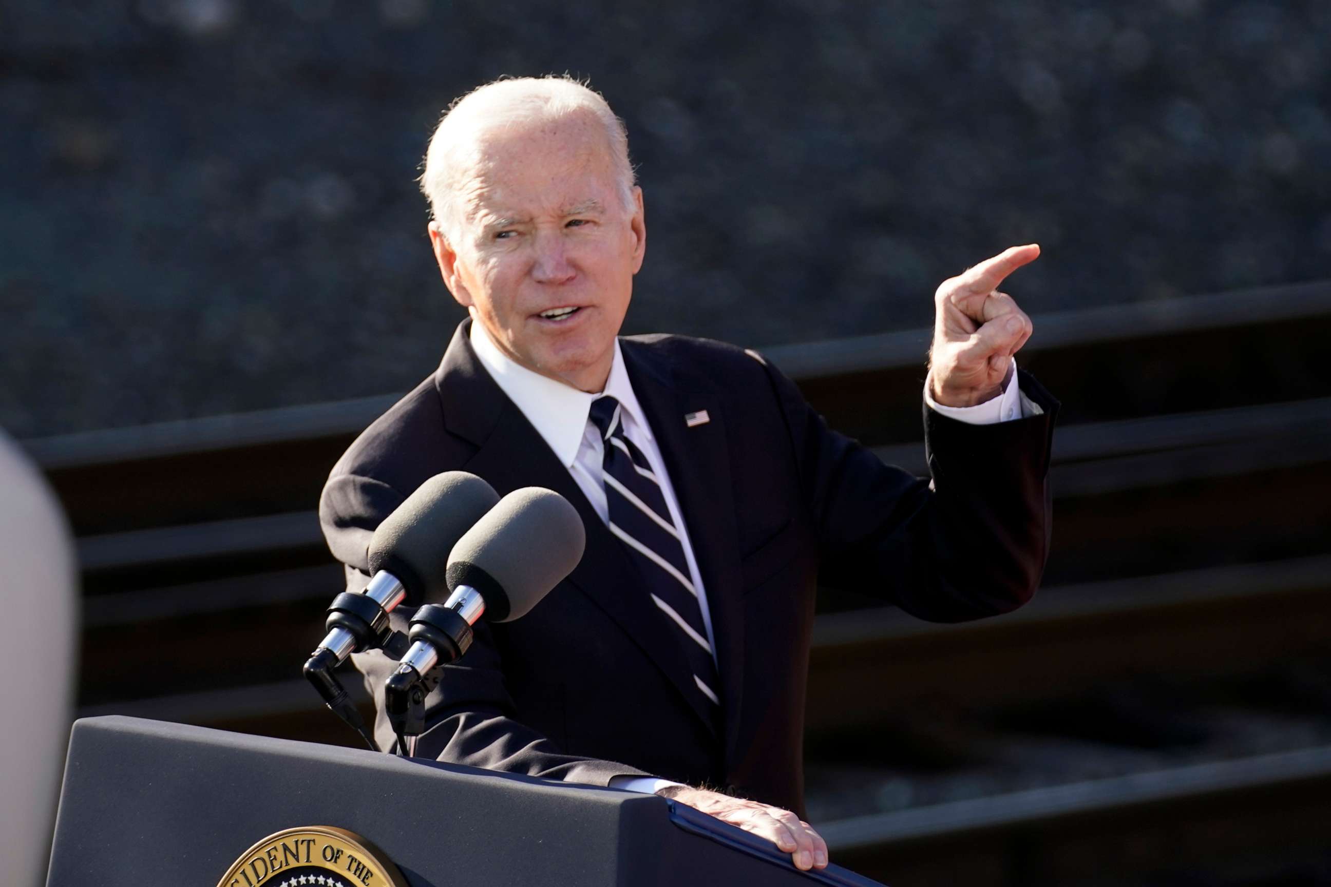 PHOTO: President Joe Biden speaks about infrastructure at the Baltimore and Potomac Tunnel North Portal in Baltimore, Monday, Jan. 30, 2023.