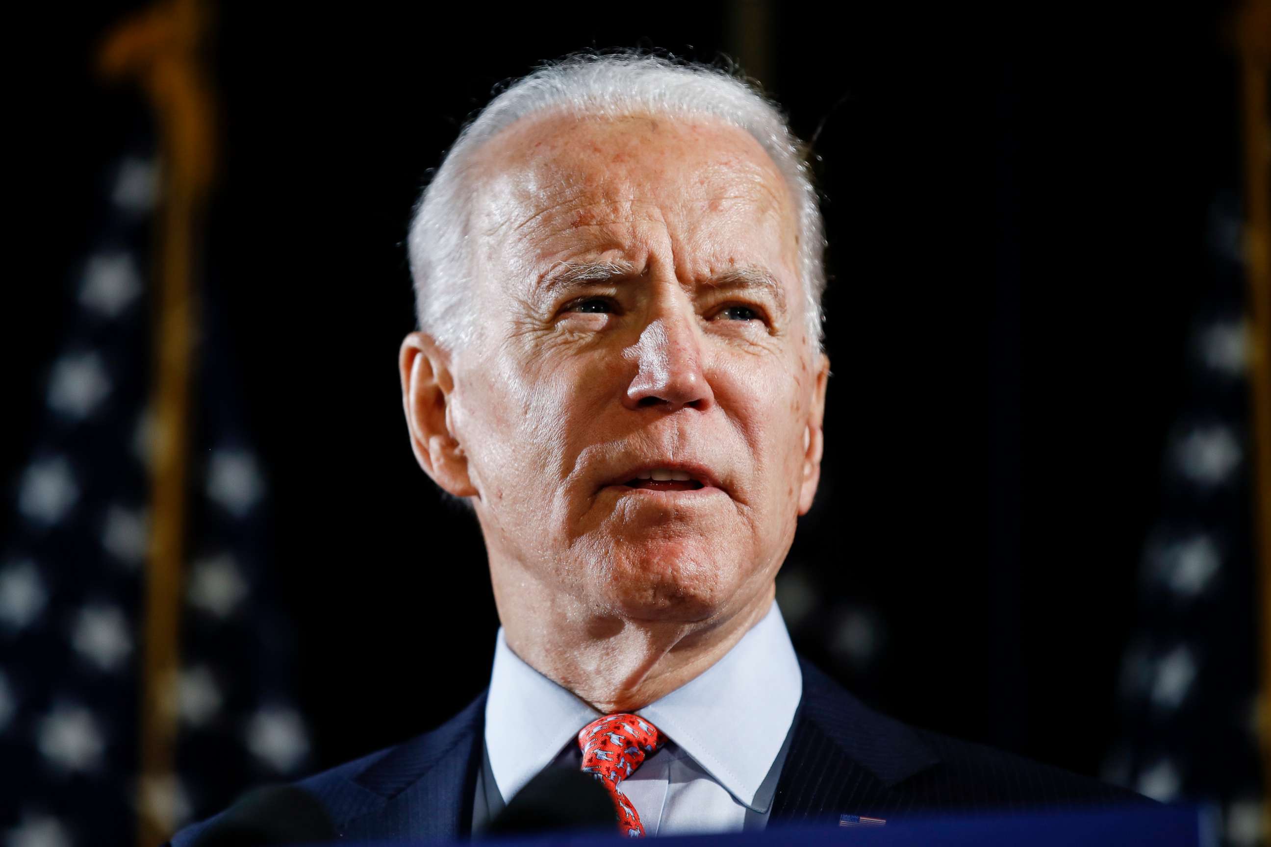 PHOTO: Democratic presidential candidate former Vice President Joe Biden speaks about the coronavirus Thursday, March 12, 2020, in Wilmington, Del.