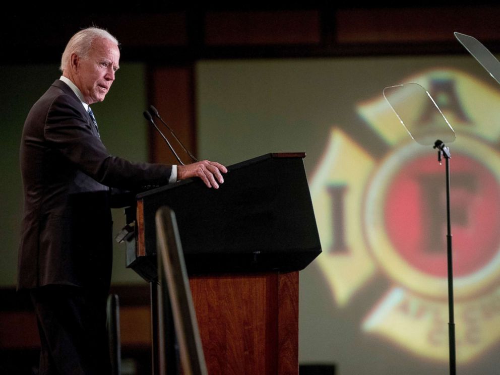 PHOTO: Former Vice President Joe Biden speaks at the International Association of Firefighters at the Hyatt Regency on Capitol Hill in Washington, March 12, 2019.