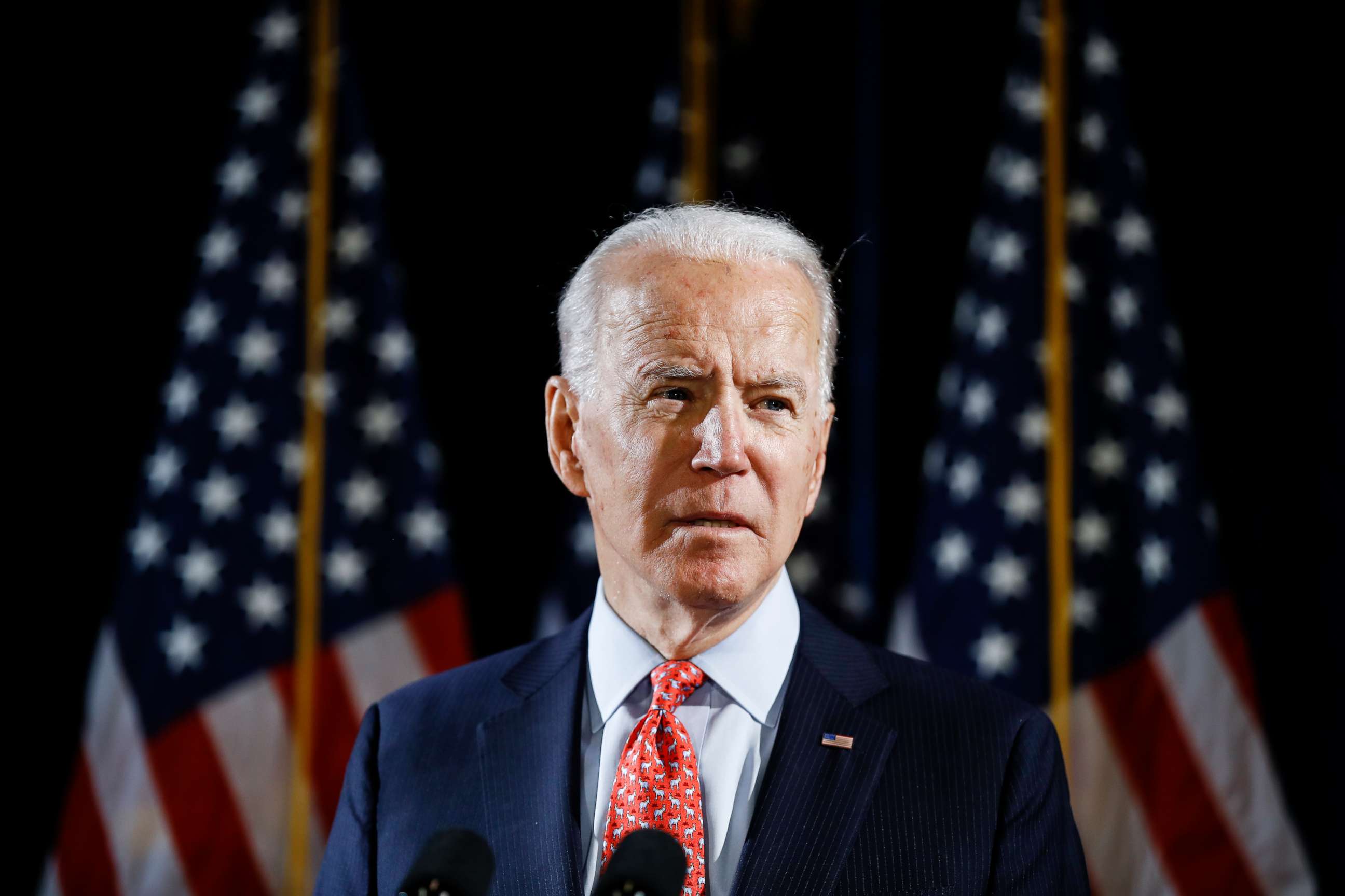 PHOTO: Democratic presidential candidate former Vice President Joe Biden speaks about the coronavirus in Wilmington, Del., March 12, 2020.