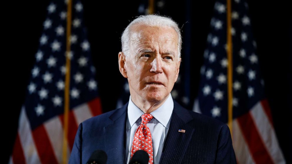 PHOTO: Democratic presidential candidate former Vice President Joe Biden speaks about the coronavirus in Wilmington, Del., March 12, 2020.