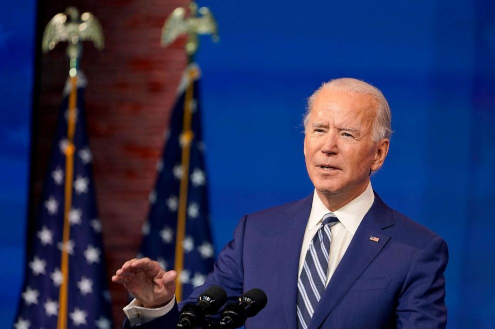 PHOTO: President-elect Joe Biden speaks during an event to announce his choice of retired Army Gen. Lloyd Austin to be secretary of defense, at The Queen theater in Wilmington, Del., Dec. 9, 2020.