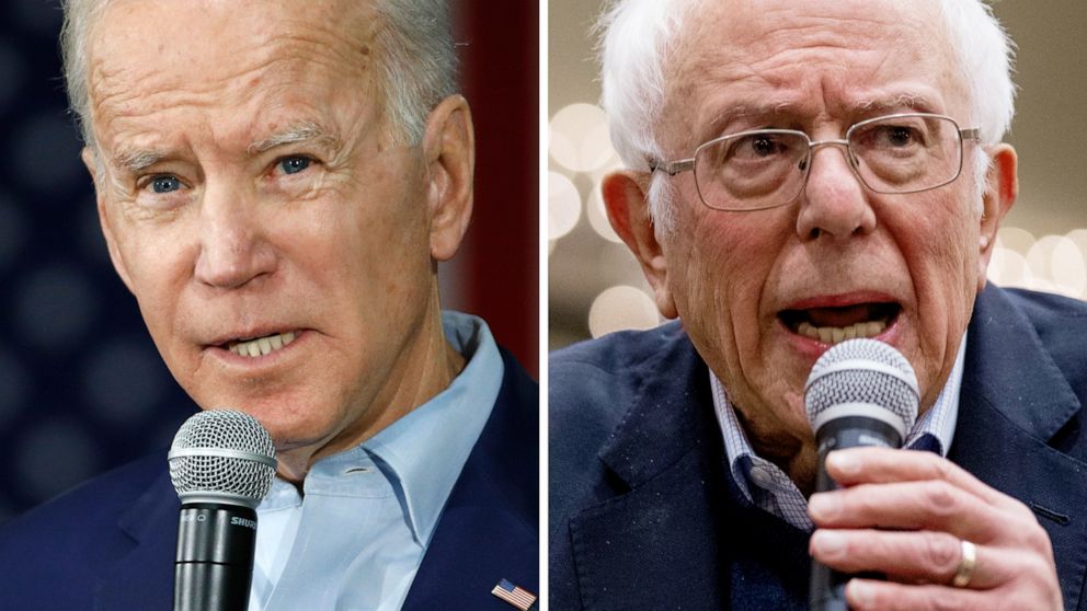 PHOTO: Democratic presidential candidates, former Vice President Joe Biden and Sen. Bernie Sanders speak at campaign events in Iowa.