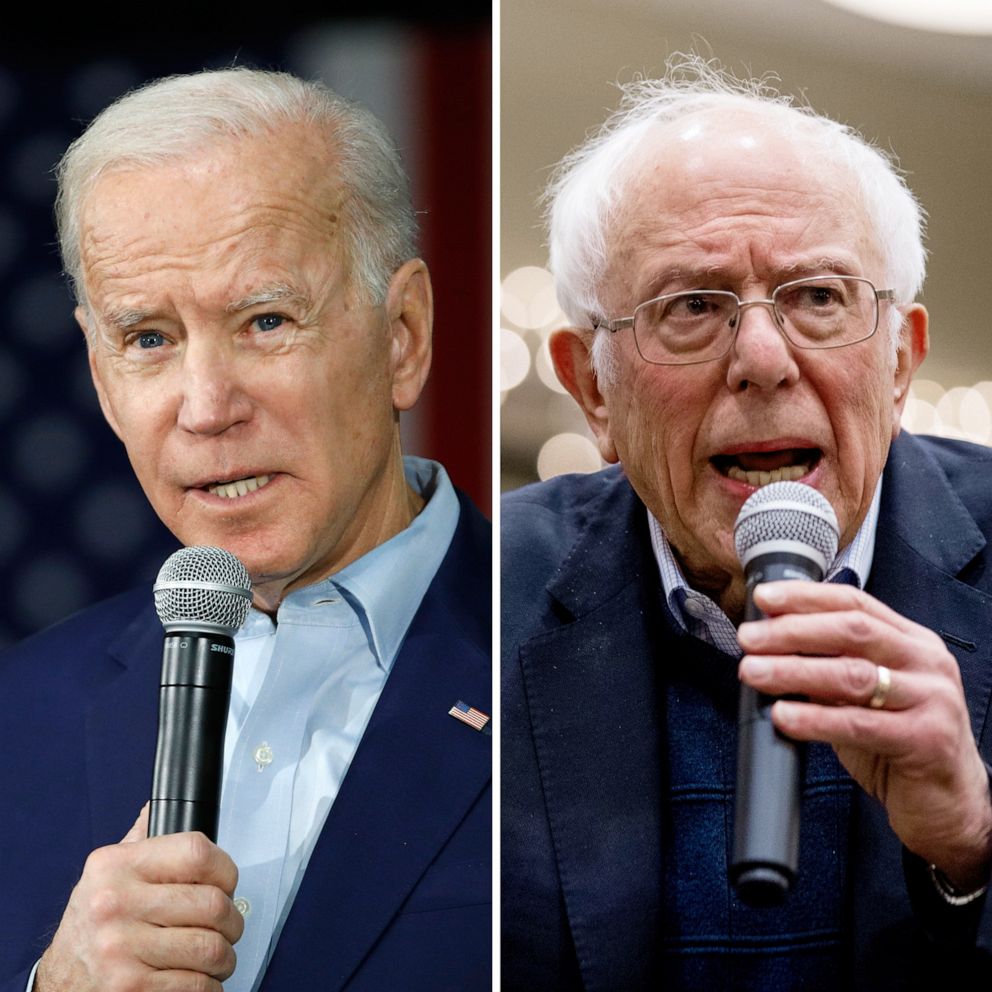 PHOTO: Democratic presidential candidates, former Vice President Joe Biden and Sen. Bernie Sanders speak at campaign events in Iowa.