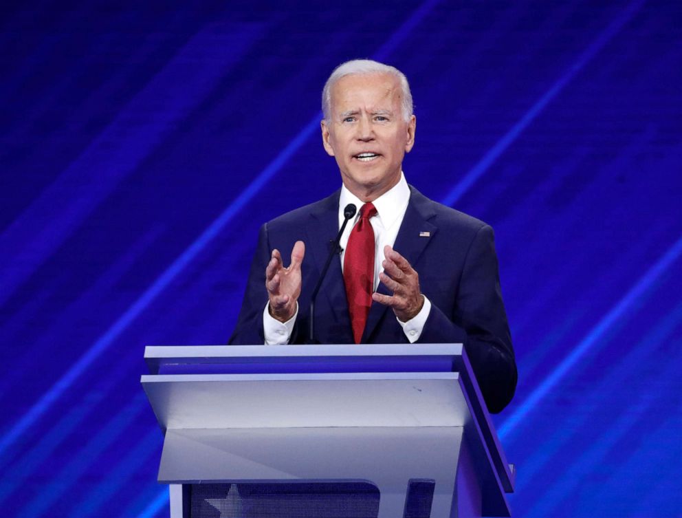 PHOTO: Former Vice President Joe Biden speaks during a Democratic debate at Texas Southern University in Houston, Texas, Sept. 12, 2019.