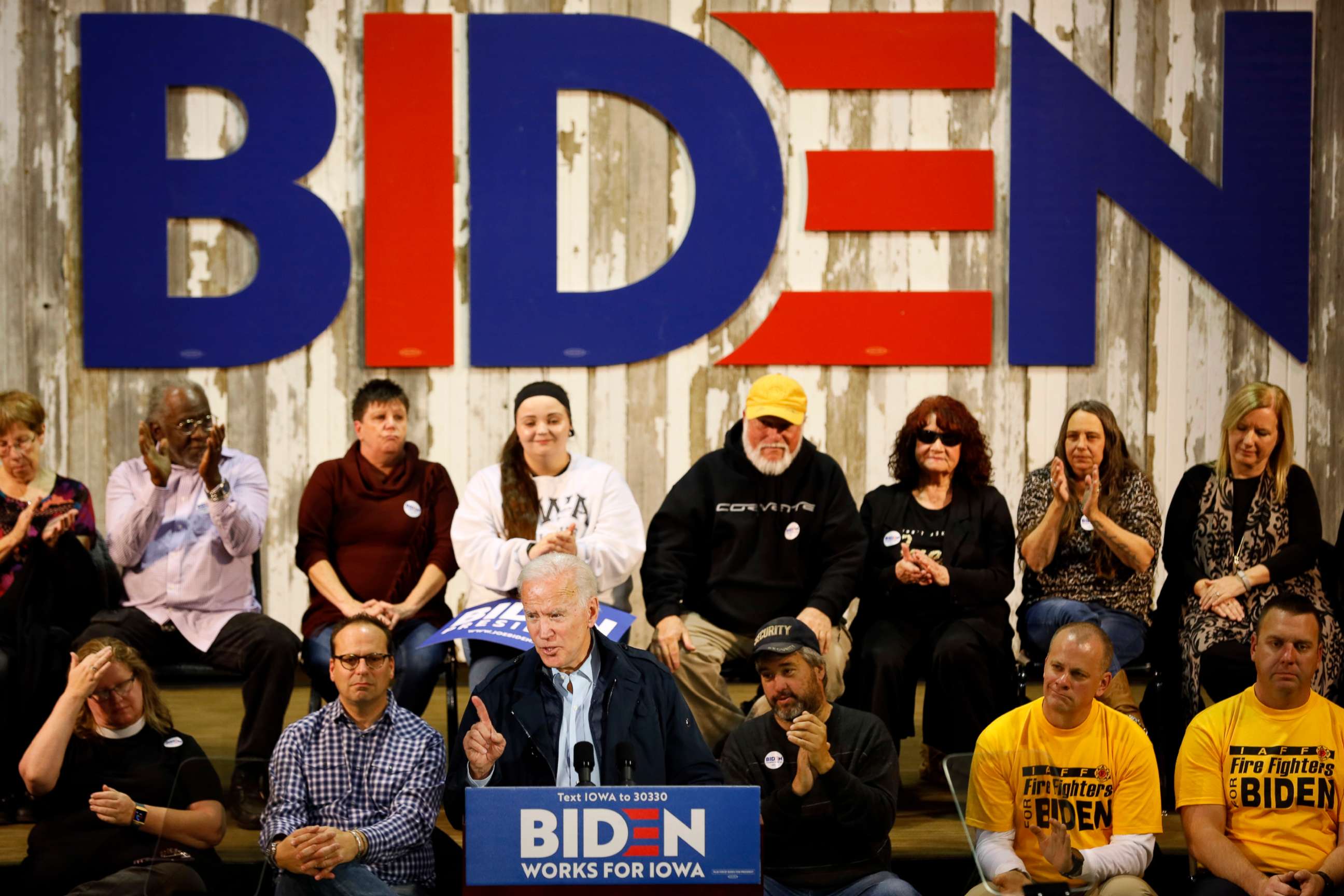PHOTO: Democratic presidential candidate former Vice President Joe Biden speaks during a town hall meeting, in Fort Dodge, Iowa, Oct. 31, 2019.