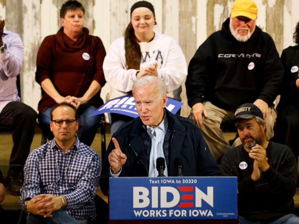 PHOTO: Democratic presidential candidate former Vice President Joe Biden speaks during a town hall meeting, in Fort Dodge, Iowa, Oct. 31, 2019.