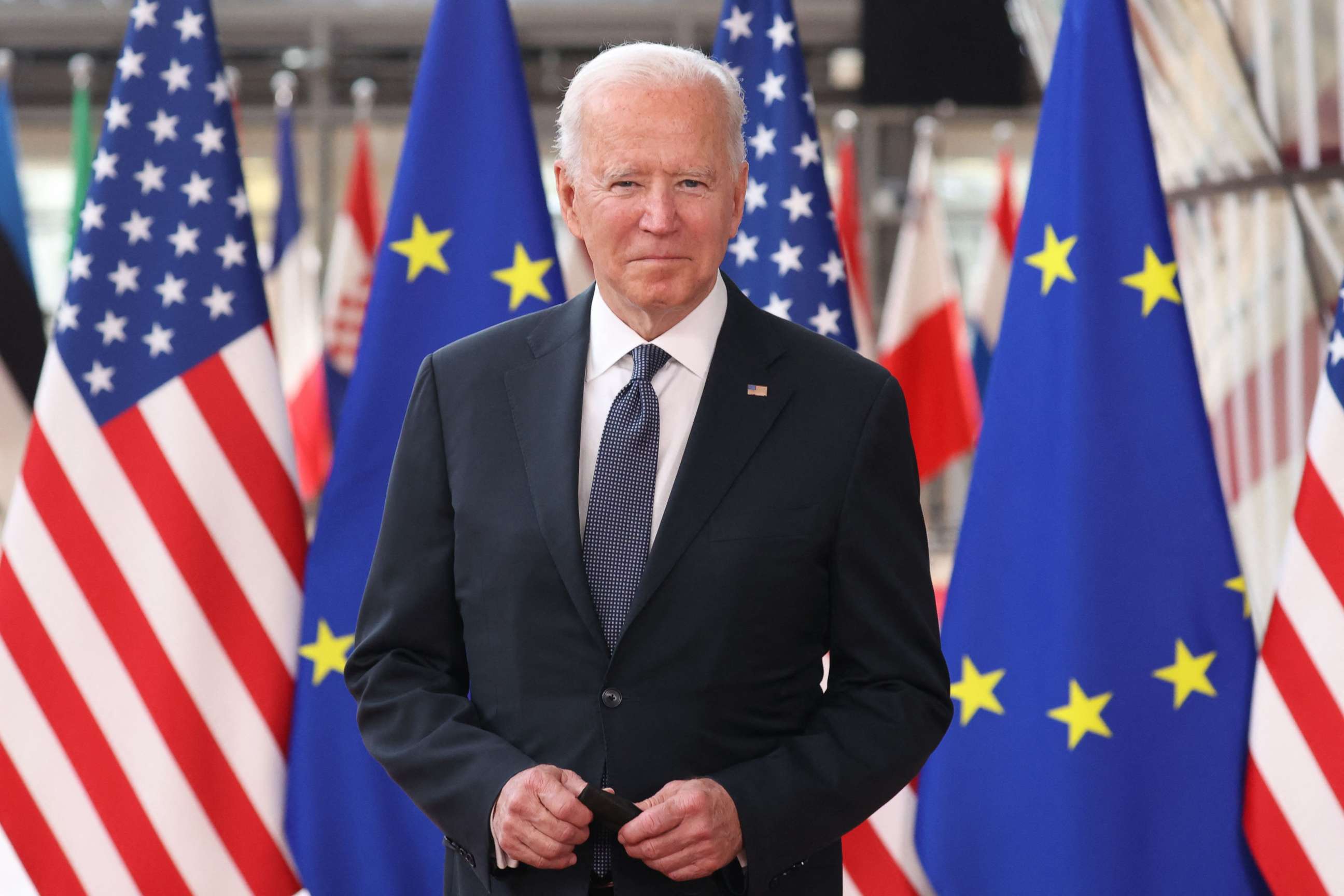 PHOTO: President Joe Biden arrives for an EU-US summit at the European Union headquarters in Brussels on June 15, 2021.