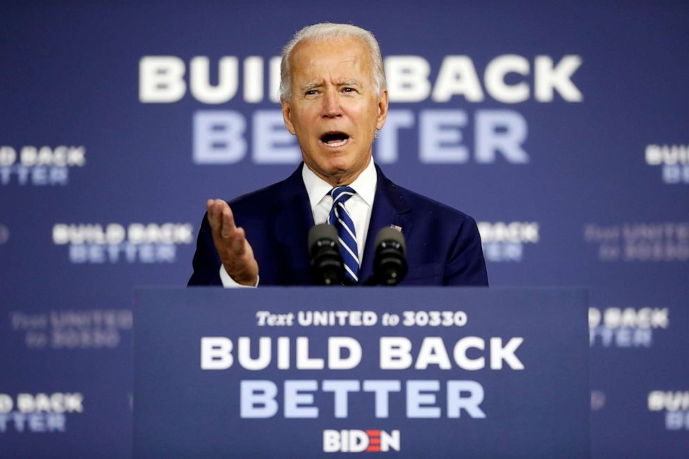 PHOTO: Democratic presidential candidate, former Vice President Joe Biden speaks at a campaign event at the Colonial Early Education Program at the Colwyck Training Center, in New Castle, Del.