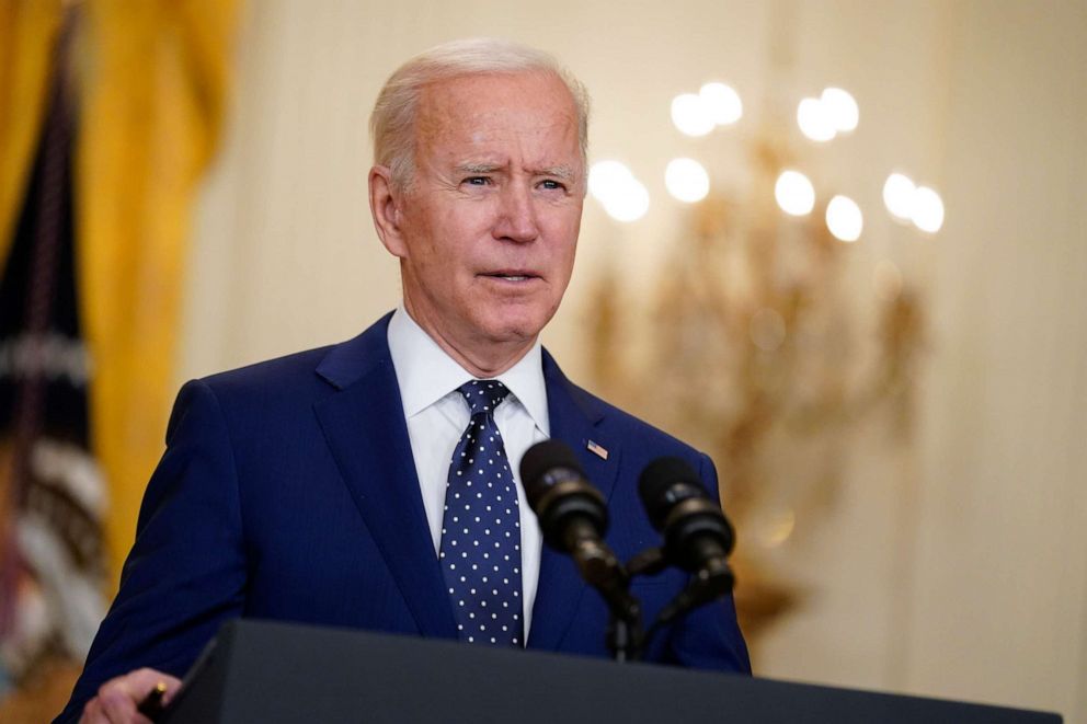 PHOTO: U.S. President Joe Biden speaks in the East Room of the White House in Washington, D.C. on April 15, 2021.