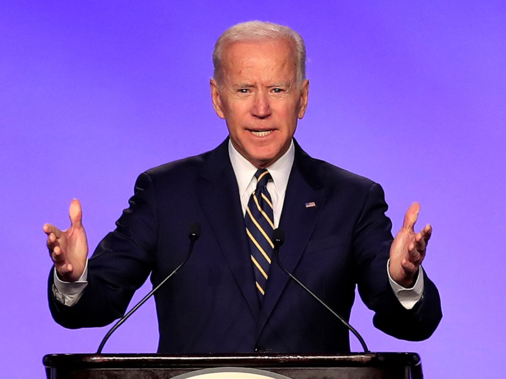 PHOTO: Former Vice President Joe Biden speaks at the International Brotherhood of Electrical Workers construction and maintenance conference in Washington, April 5, 2019.