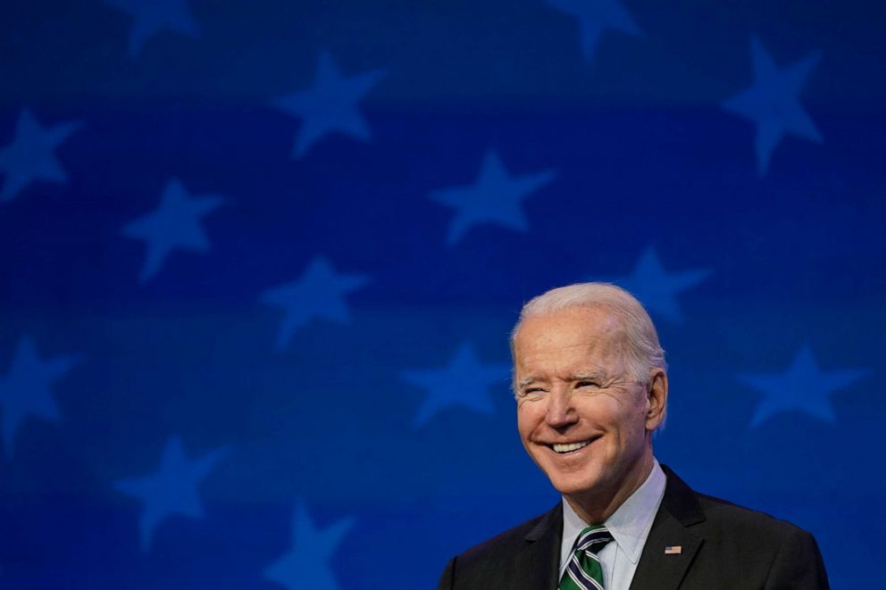 PHOTO: President-elect Joe Biden speaks during an event at The Queen theater, Jan. 16, 2021, in Wilmington, Del.