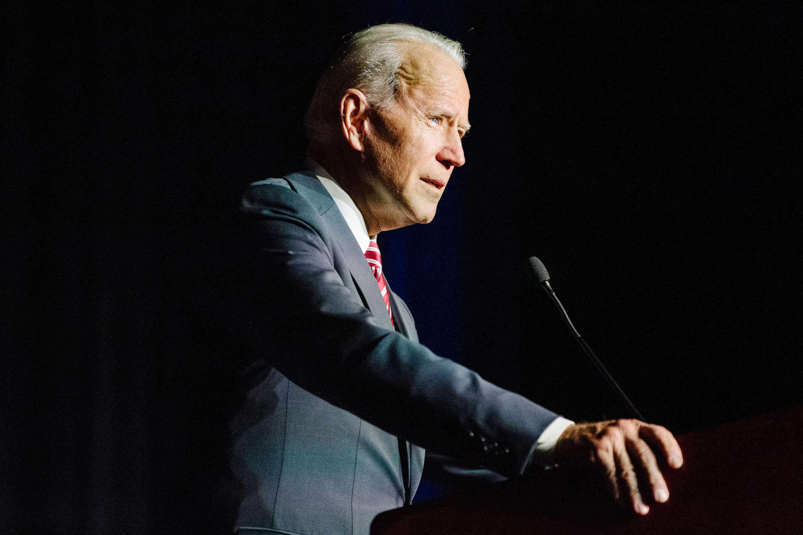 PHOTO: Former Vice President Joe Biden speaks during the first State Democratic dinner in Dover, Delaware, March 16, 2019.