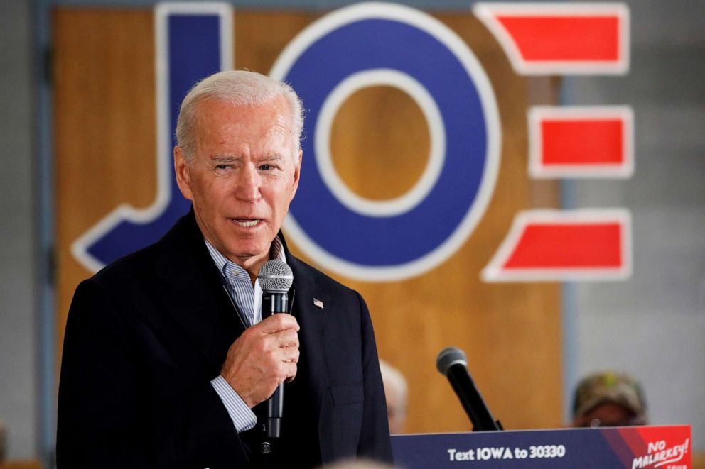 PHOTO: Democratic 2020 presidential candidate and former Vice President Joe Biden speaks during a meeting at Chickasaw Event Center in New Hampton, Iowa, Dec. 5, 2019.