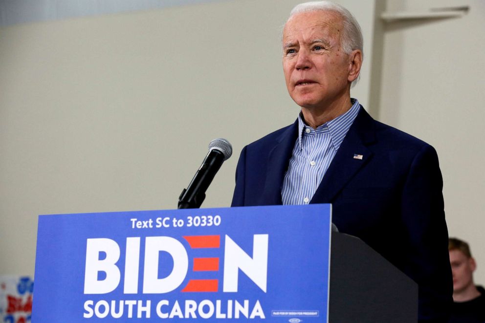 PHOTO: Democratic presidential candidate and former Vice President Joe Biden addresses the Trump administration's response to the COVID-19 outbreak, caused by the novel coronavirus, during a campaign event in Sumter, South Carolina, Feb. 28, 2020.