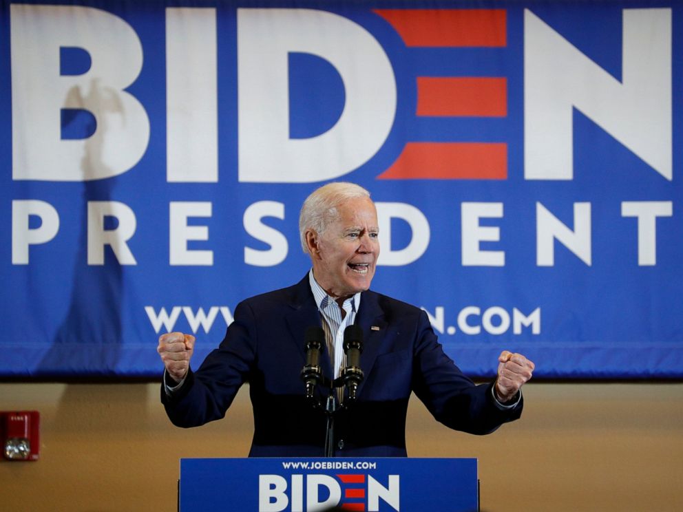 PHOTO: Former Vice President and Democratic presidential candidate Joe Biden speaks at a rally with members of a painters and construction union, Tuesday, May 7, 2019, in Henderson, Nev.