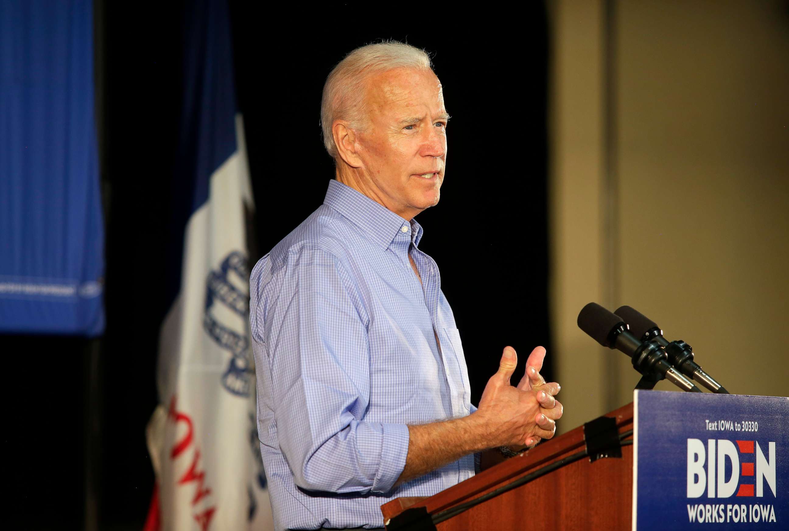 PHOTO: Former Vice President and 2020 presidential candidate Joe Biden speaks during a campaign event, July 4, 2019, in Marshalltown, Iowa.