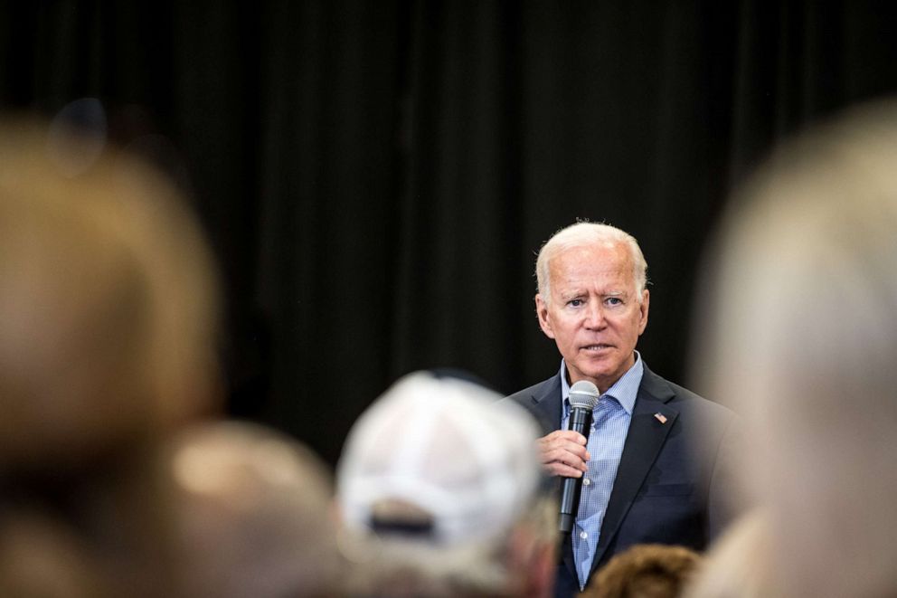 PHOTO: Democratic presidential candidate and former US Vice President Joe Biden addresses a crowd at a town hall event at Clinton College, Aug. 29, 2019, in Rock Hill, South Carolina.