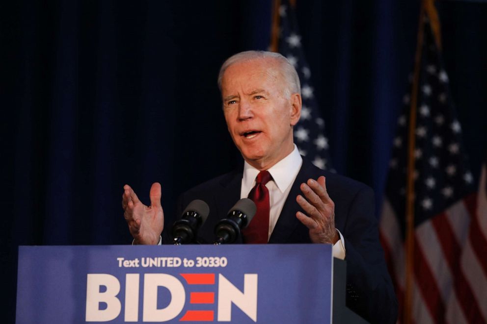 PHOTO: Democratic presidential candidate, former Vice President Joe Biden delivers remarks on the Trump administration's recent actions in Iraq, Jan. 7, 2020, in New York City.