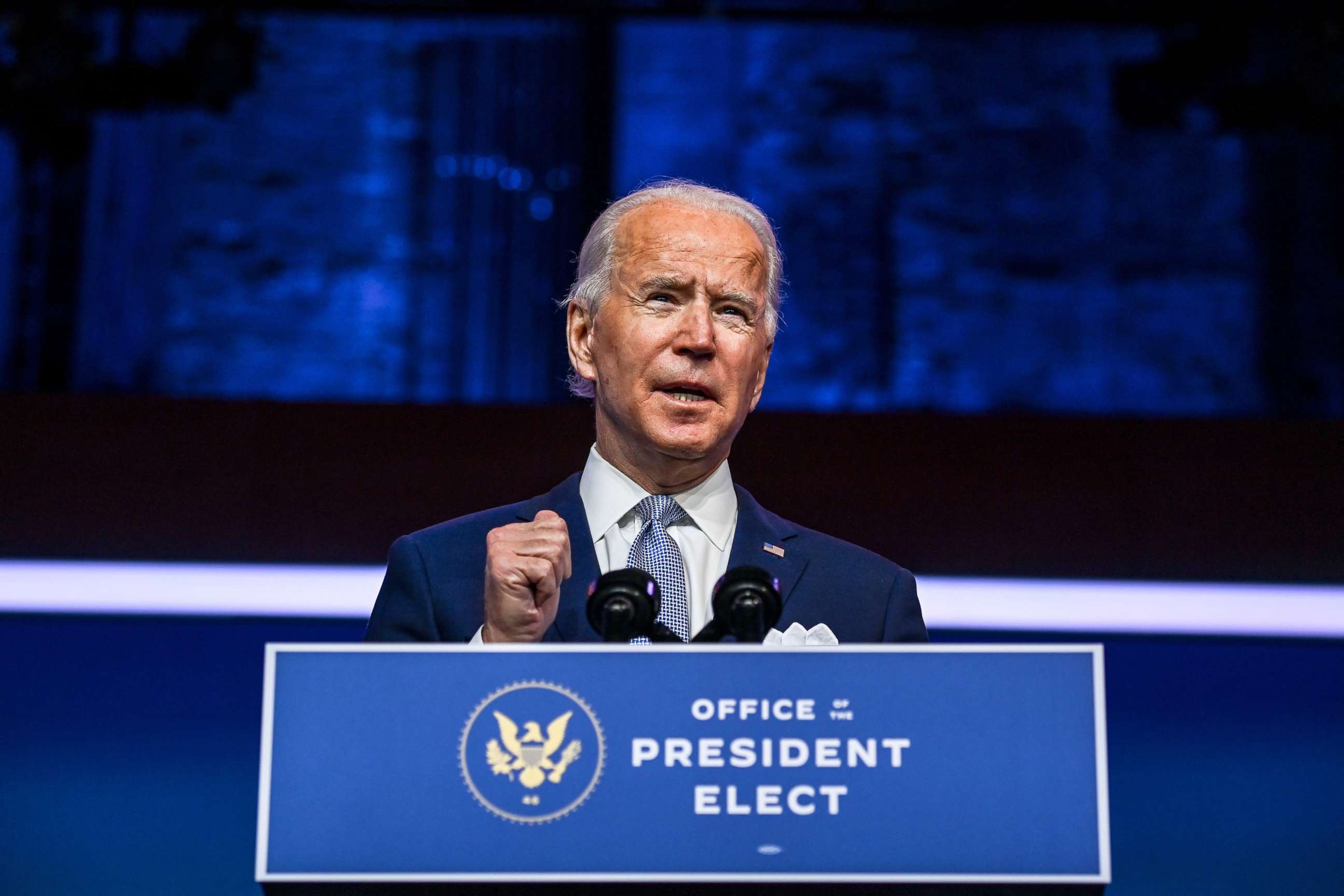 PHOTO: President-elect Joe Biden speaks during a cabinet announcement event in Wilmington, Delaware, Nov. 24, 2020.
