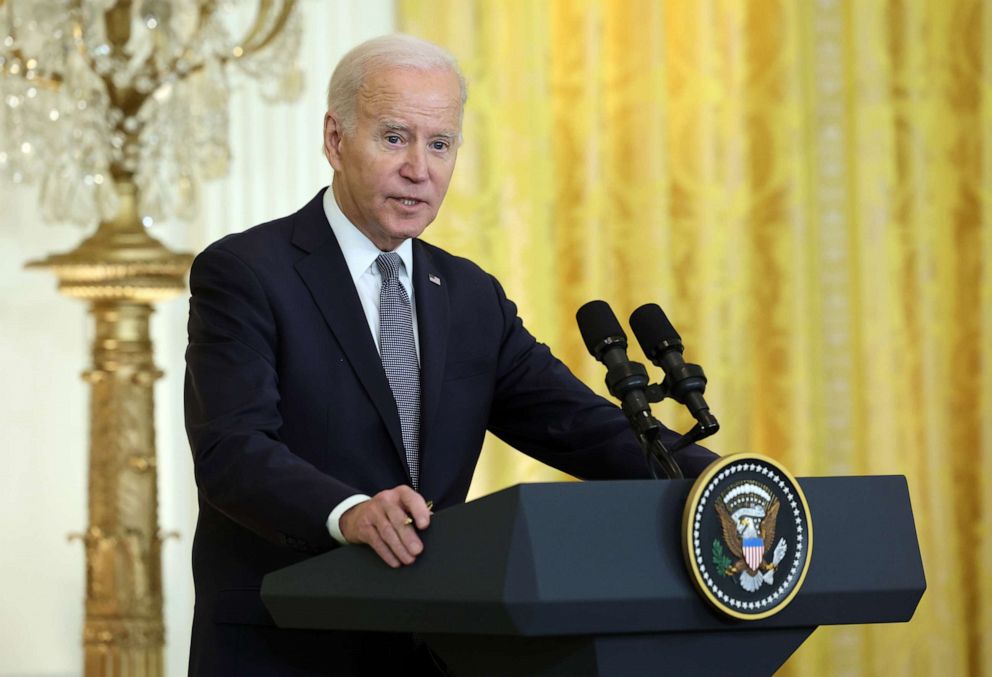 PHOTO: President Joe Biden answers a question during a joint press conference with French President Emmanuel Macron at the White House during an official state visit, Dec. 1, 2022, in Washington, DC.