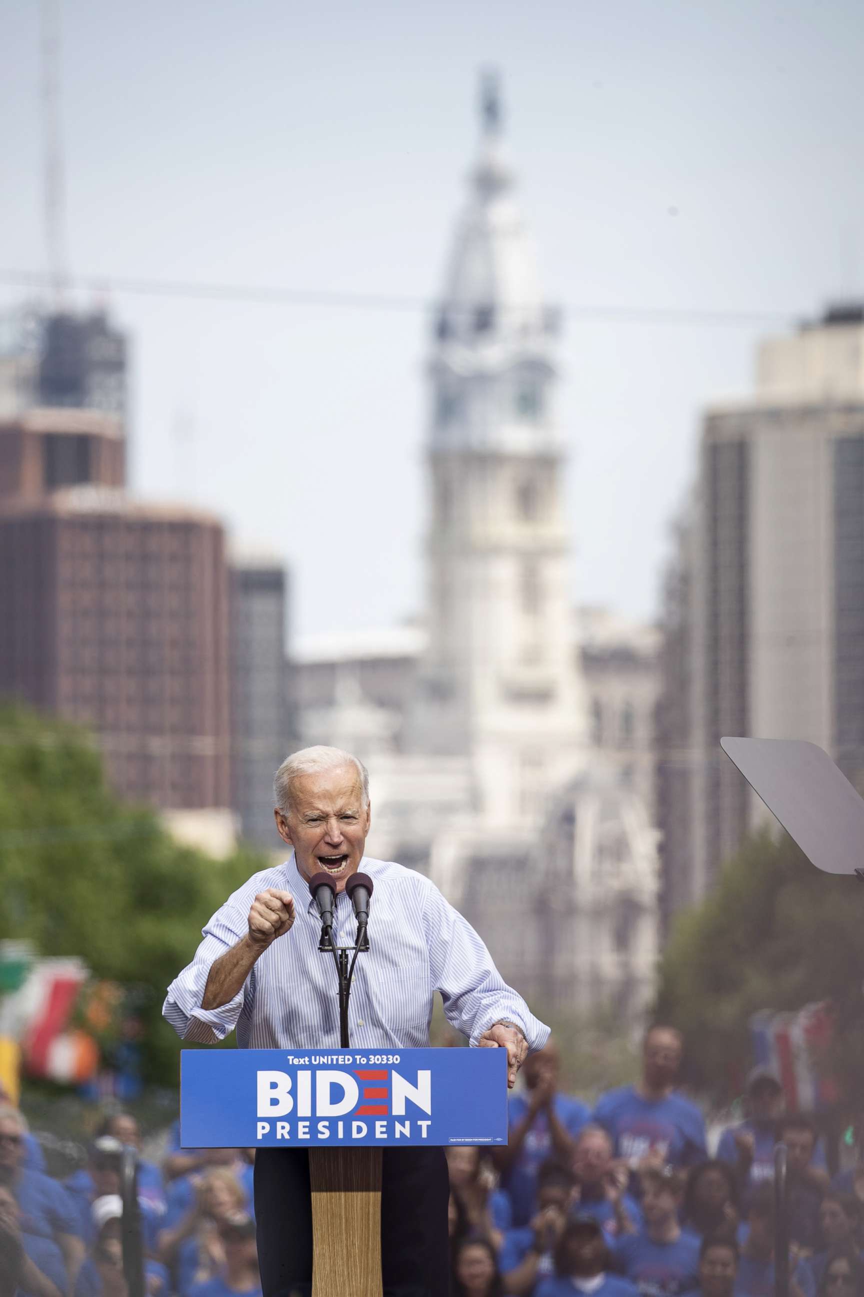 PHOTO: Democratic presidential candidate, former U.S. Vice President  Joe Biden speaks during a campaign kickoff rally, May 18, 2019 in Philadelphia.