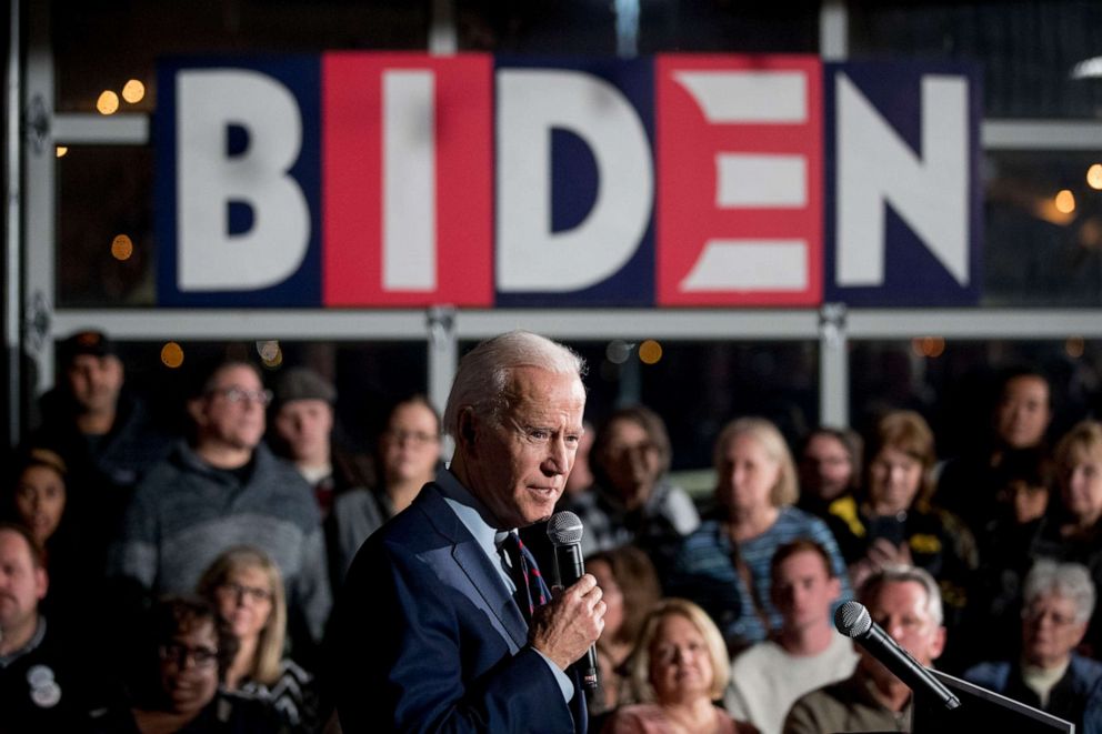 PHOTO: Democratic presidential candidate, former Vice President Joe Biden speaks at a campaign rally at Modern Woodmen Park, Sunday, Jan. 5, 2020, in Davenport, Iowa.