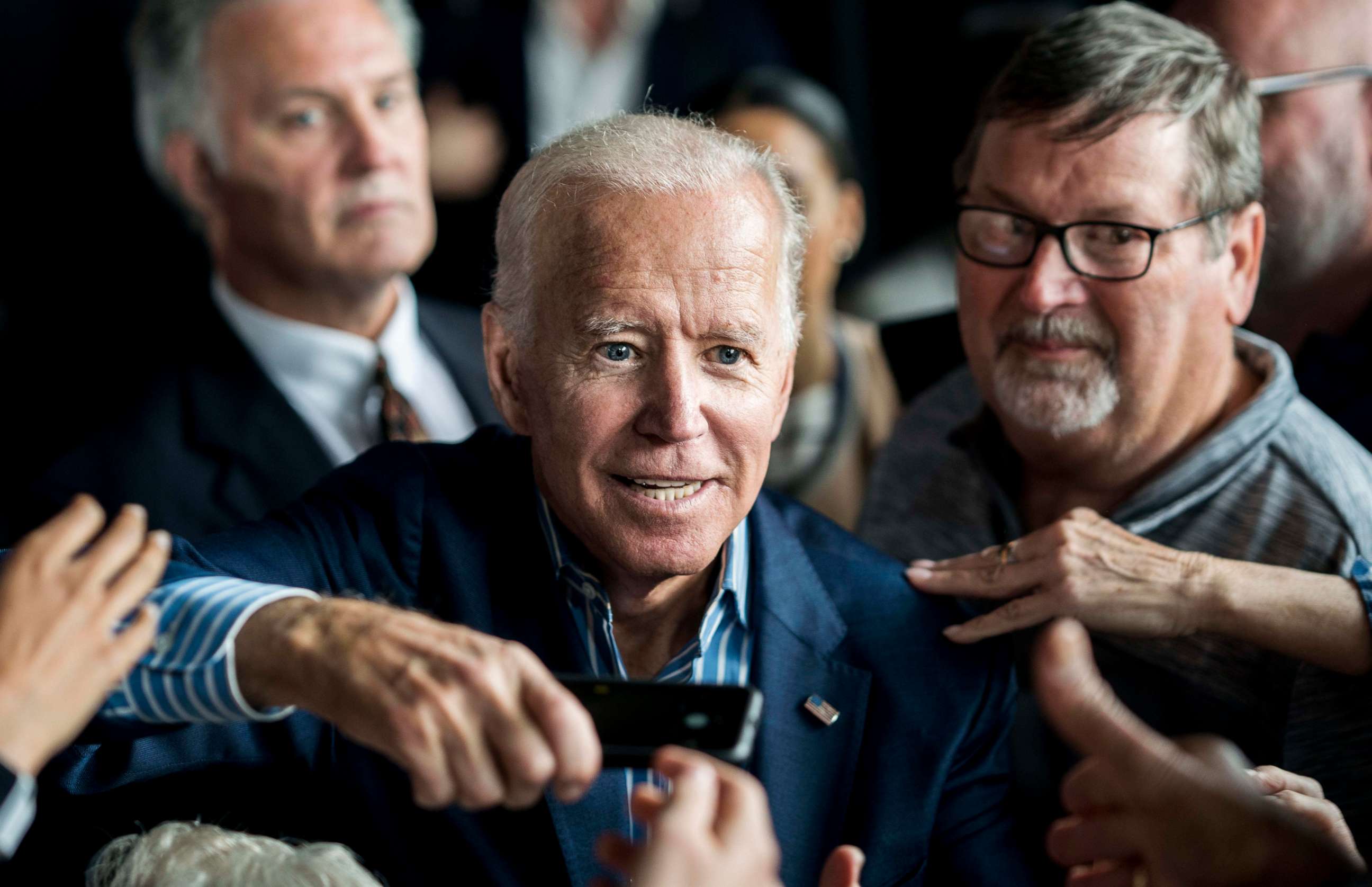 PHOTO: Democratic Presidential candidate former Vice President Joe Biden speaks meets Iowa voters at the Big Grove Brewery in Iowa City, Iowa, May 1, 2019.