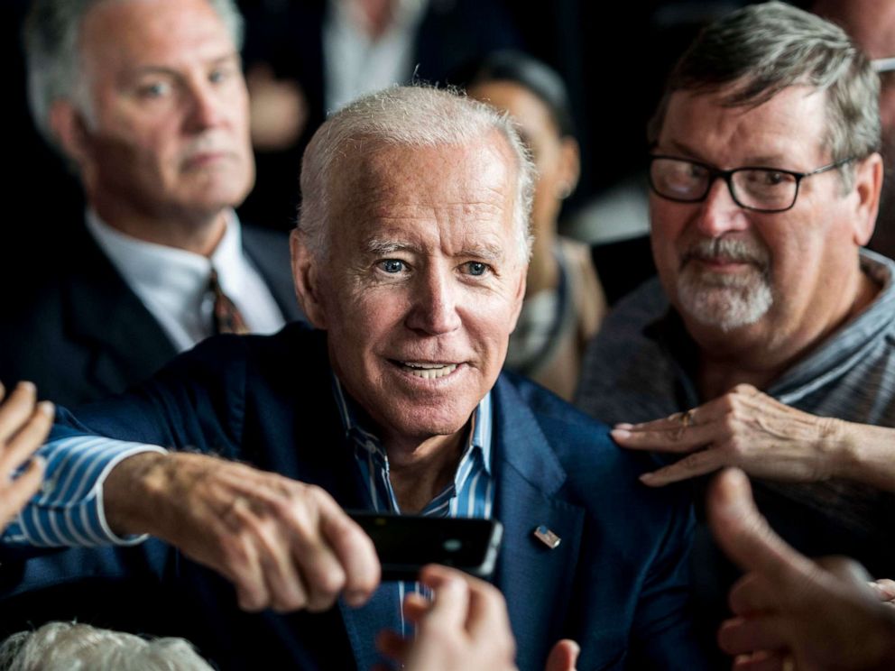 PHOTO: Democratic Presidential candidate former Vice President Joe Biden speaks meets Iowa voters at the Big Grove Brewery in Iowa City, Iowa, May 1, 2019.