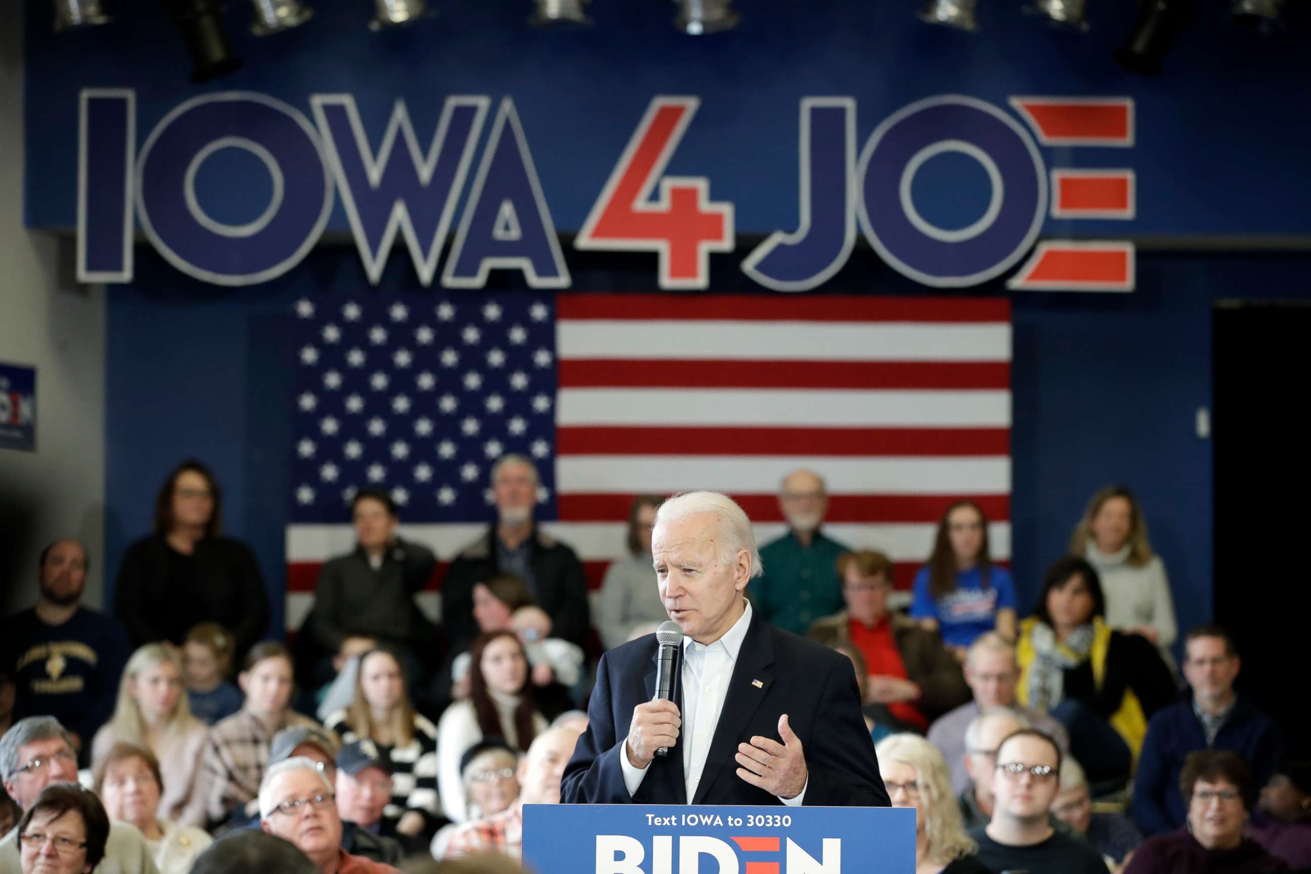PHOTO: Democratic presidential candidate former Vice President Joe Biden speaks during a campaign event Sunday, Feb. 2, 2020, in Dubuque, Iowa.