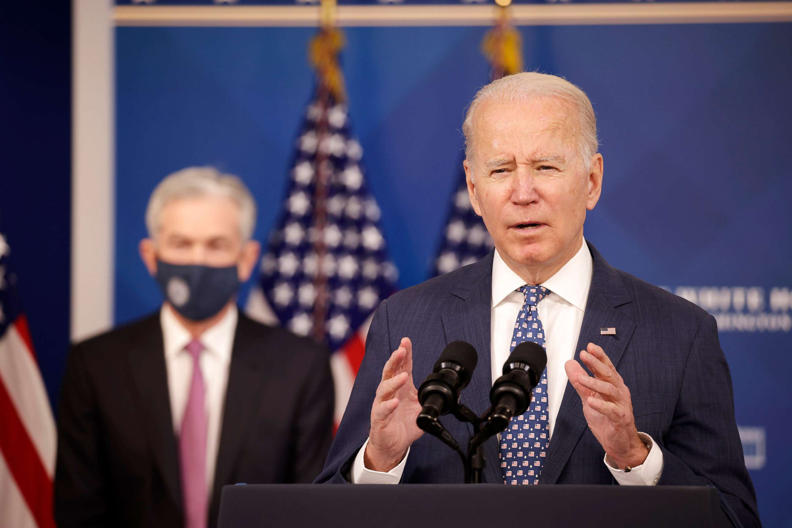 PHOTO: President Joe Biden speaks while announcing his Board Of Governors of the Federal Reserve nominees in the Eisenhower Executive Office Building in Washington, Nov. 22, 2021.