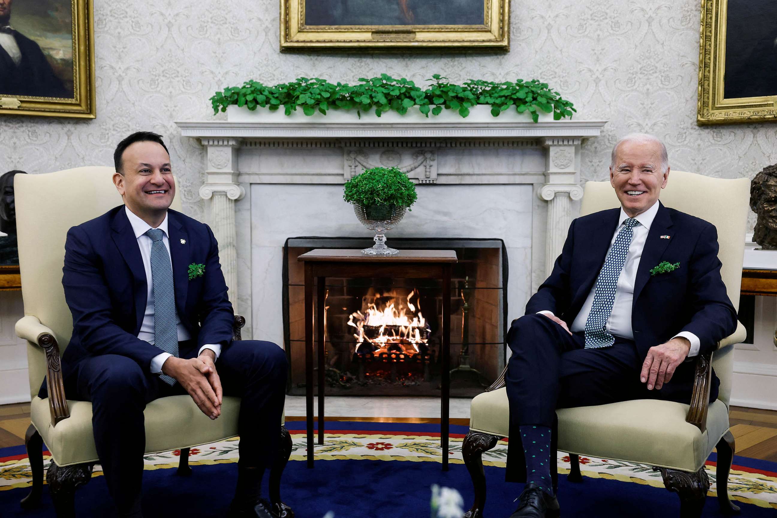 PHOTO: Ireland's Prime Minister (Taoiseach) Leo Varadkar meets with U.S. President Joe Biden in the Oval Office at the White House in Washington, March 17, 2023.