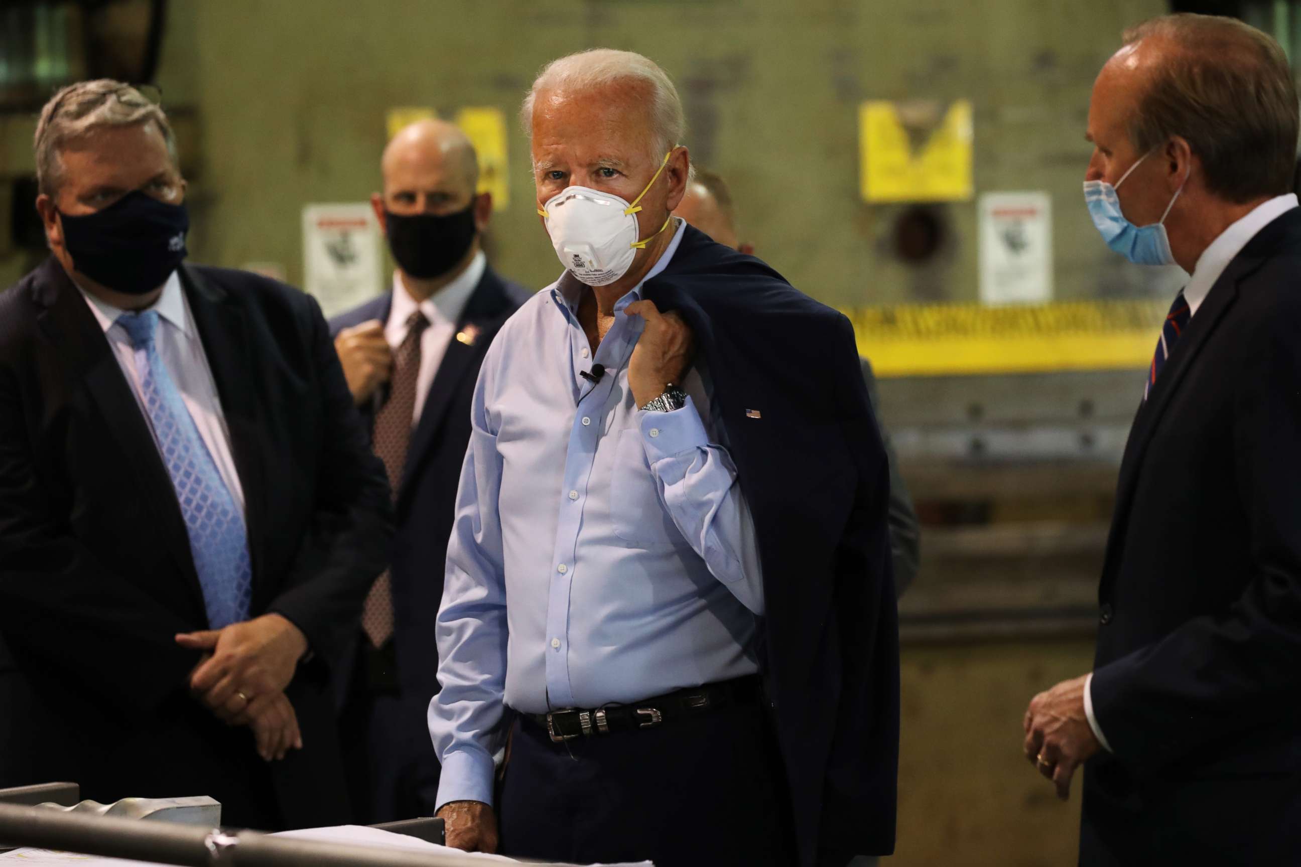 PHOTO: Presumptive Democratic presidential nominee Joe Biden tours McGregor Industries with owner Robert McGregor on July 09, 2020 in Dunmore, Pa.