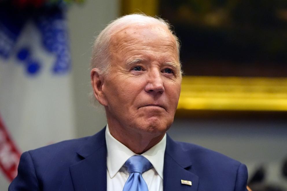 PHOTO: President Joe Biden listens during a briefing on the government's response to Hurricane Helene in the Roosevelt Room of the White House in Washington, Tuesday, Oct. 1, 2024.