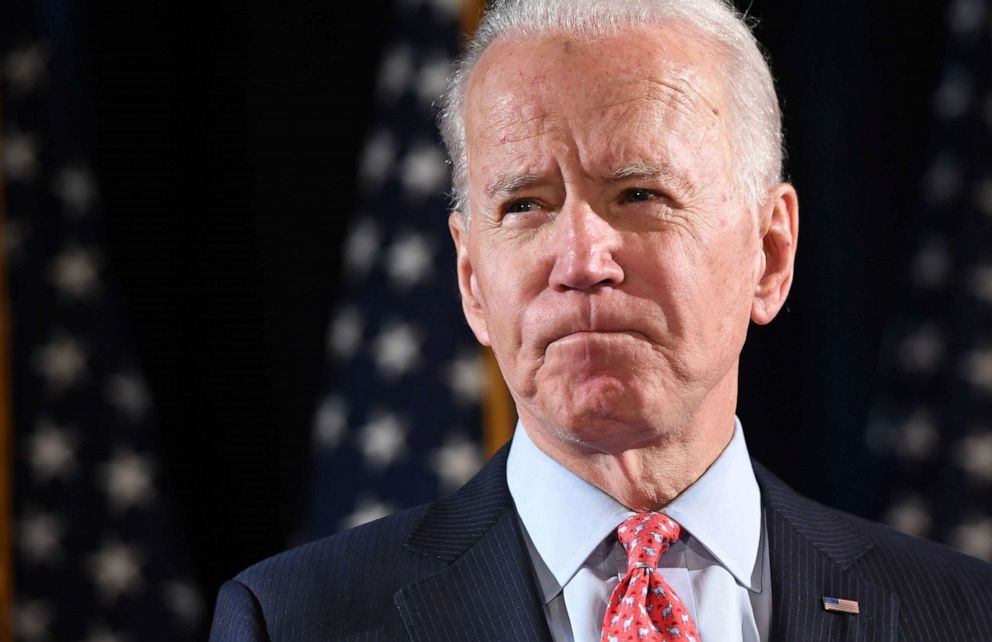 PHOTO: Former vice president and Democratic presidential hopeful Joe Biden speaks about COVID-19 during a press event in Wilmington, Del., March 12, 2020.