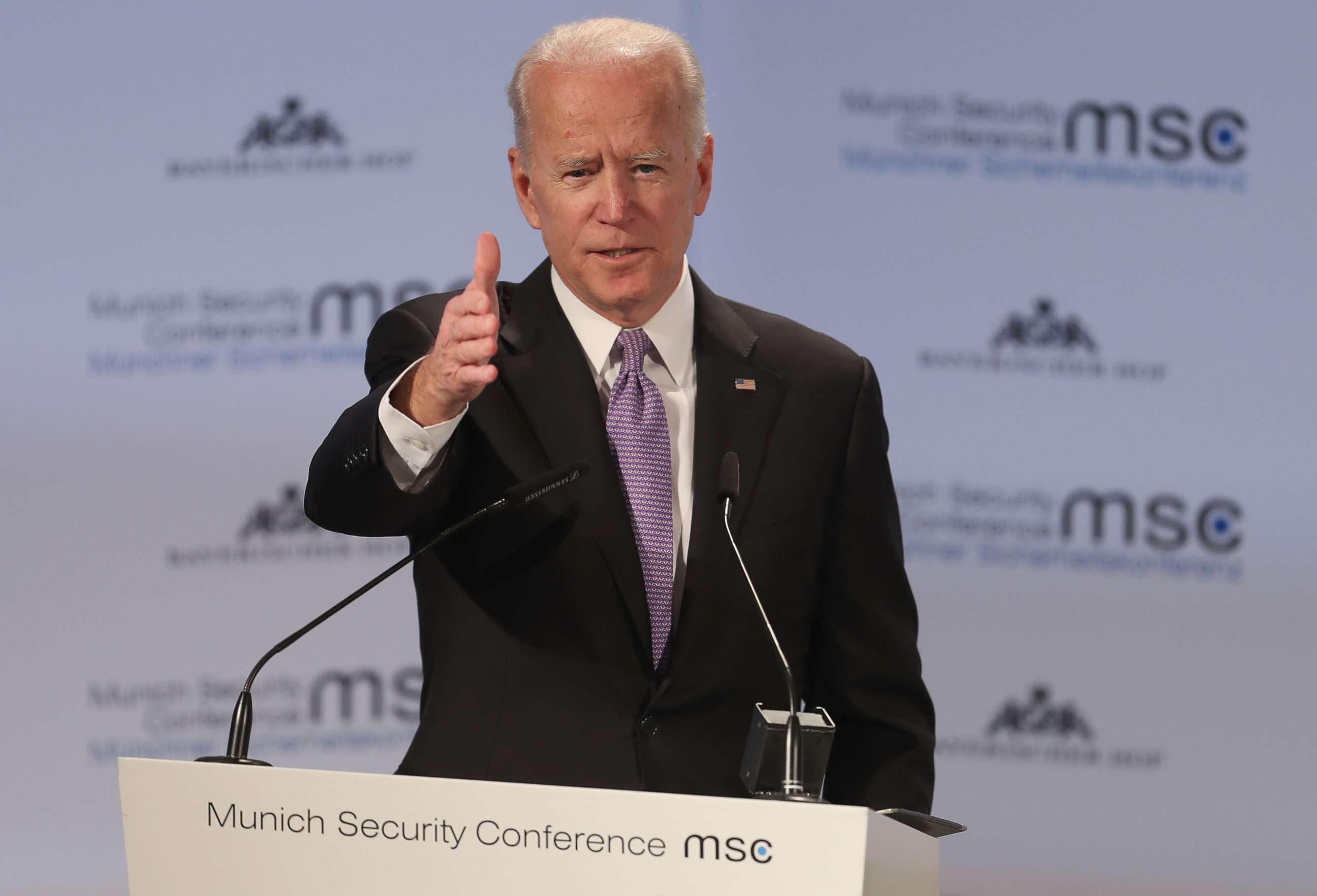PHOTO: Former Vice President Joe Biden gives a speech during the 55th Munich Security Conference on Feb. 16, 2019 in Munich, Germany.