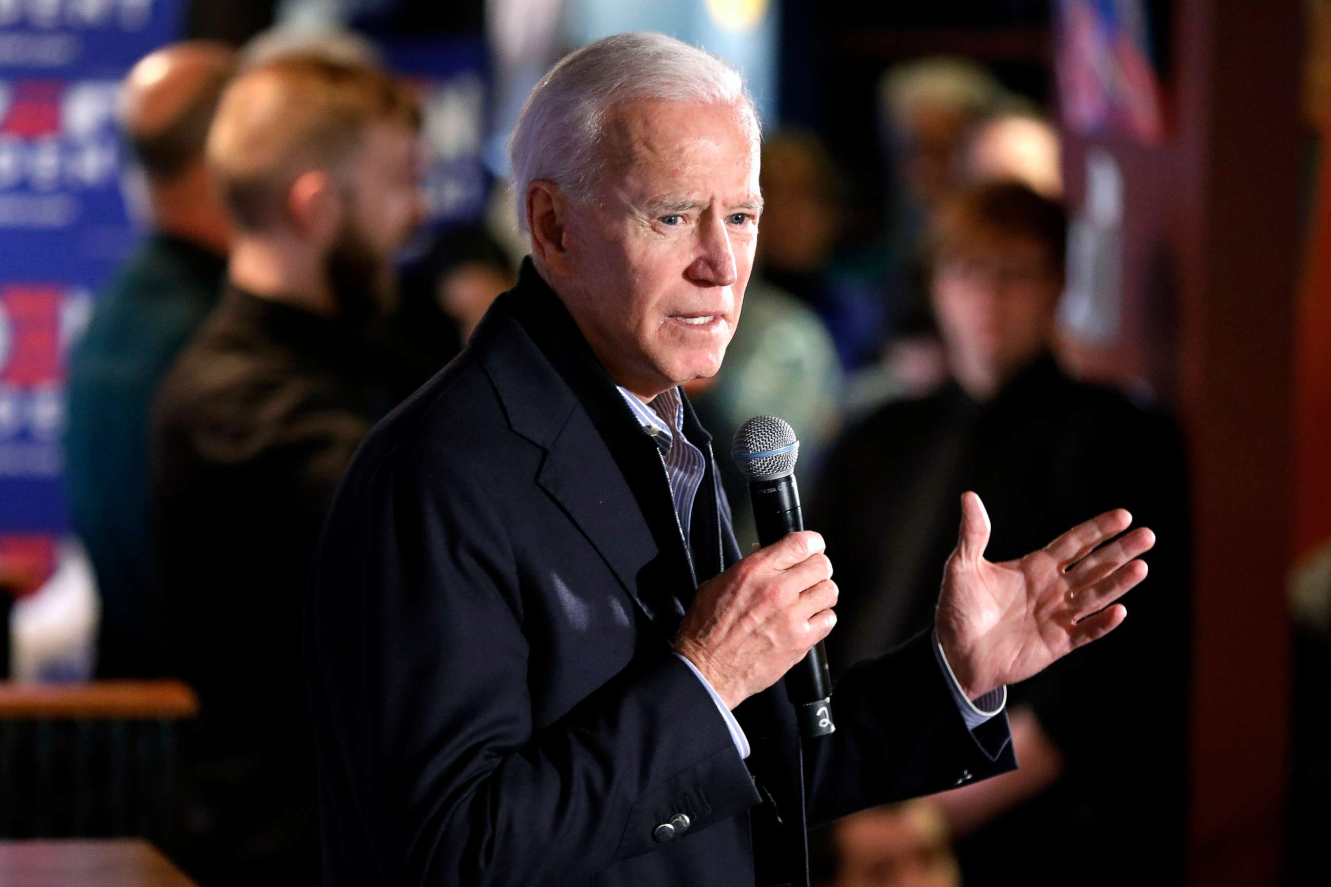 PHOTO: Former vice president and Democratic presidential candidate Joe Biden speaks during a campaign stop at the Community Oven restaurant in Hampton, N.H., May 13, 2019.