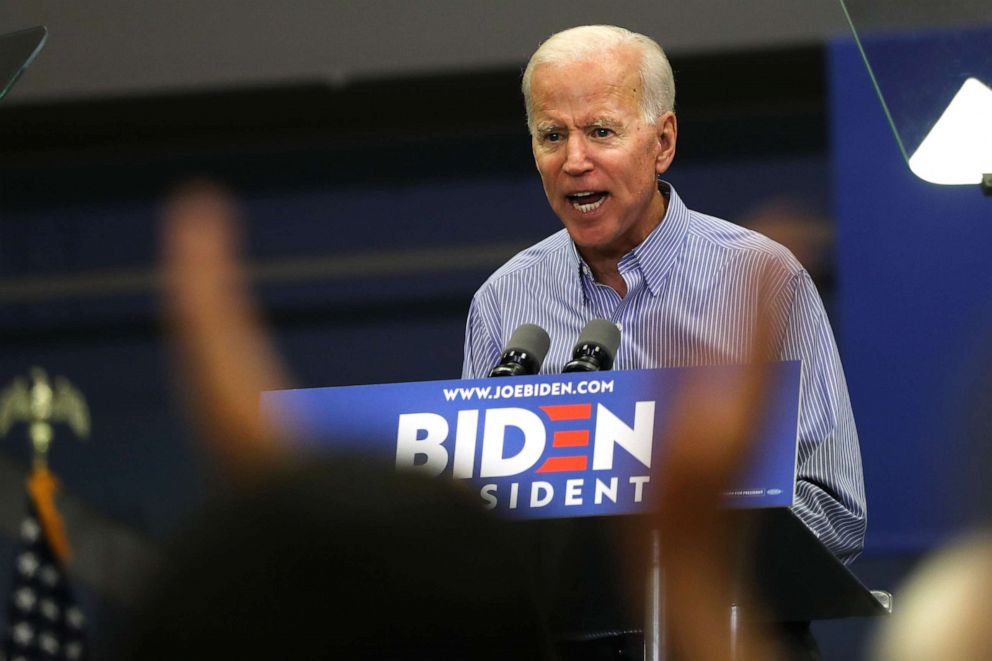 PHOTO: Former Vice President and Democratic Presidential candidate Joe Biden speaks to voters, May 13, 2019, in Manchester, N.H.