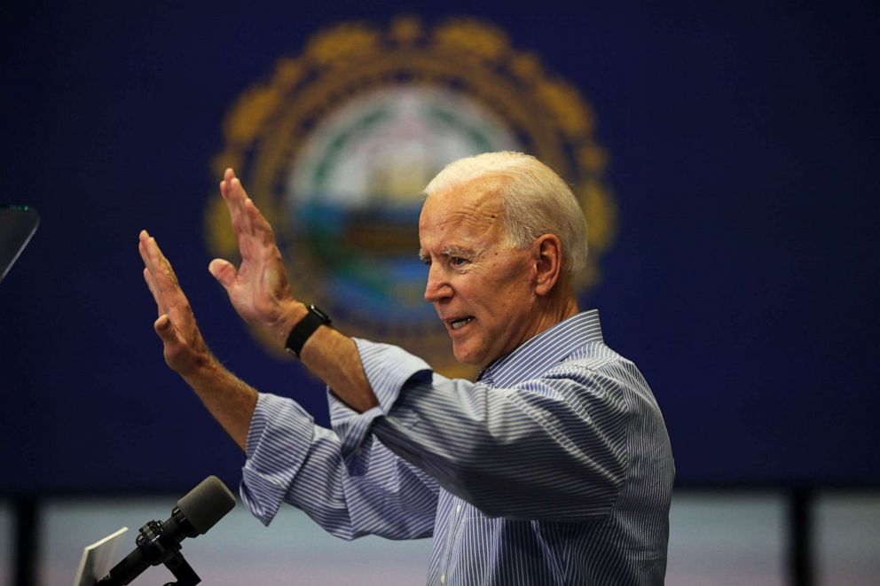 PHOTO: Former Vice President and Democratic Presidential candidate Joe Biden speaks to voters, May 13, 2019, in Manchester, New Hampshire.