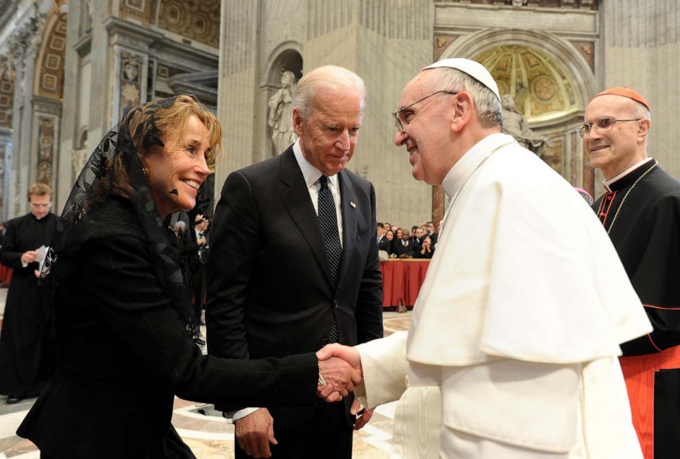 PHOTO: In this March 19, 2013, file photo, provided by the Vatican paper L'Osservatore Romano, Pope Francis meets Vice President Joe Biden and his sister, Valerie Biden Owens, after his installation Mass at the Vatican.