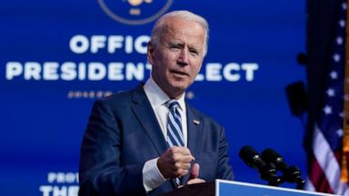 PHOTO: President-elect Joe Biden speaks at The Queen theater, Nov. 10, 2020, in Wilmington, Del.