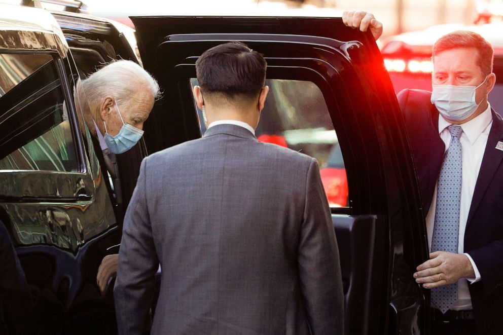 PHOTO: President-elect Joe Biden walks into the Queen Theatre in Wilmington, Del., Jan. 10, 2021.