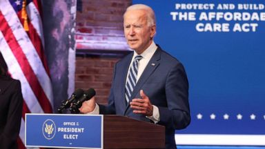 PHOTO: President-elect Joe Biden talks about protecting the Affordable Care Act (ACA) to reporters during an appearance in Wilmington, Delaware, Nov. 10, 2020.